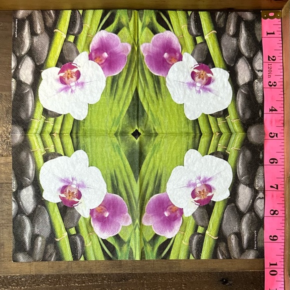 Orchid and Bamboo, Feather and Flower Print Paper Napkins - Picture 3 of 5